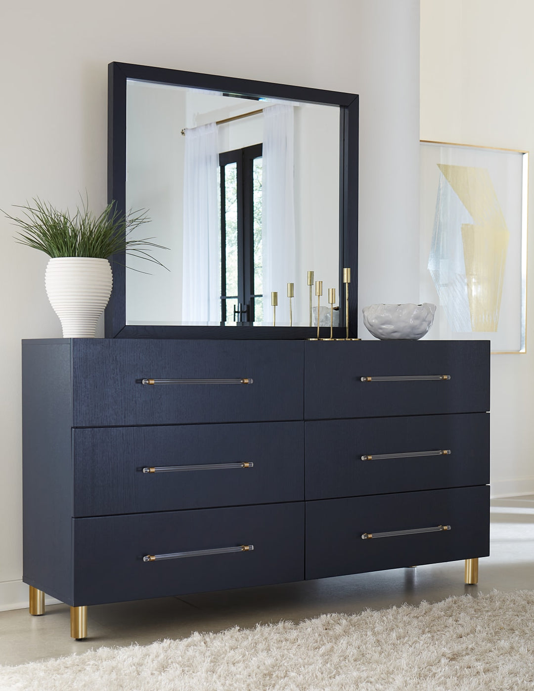 Argento Six Drawer Dresser in Navy Blue and Burnished Brass (2024) – view 5