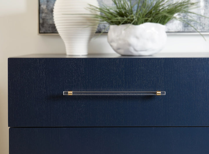 Argento Two Drawer USB Charging Nightstand in Navy Blue and Burnished Brass – view 3