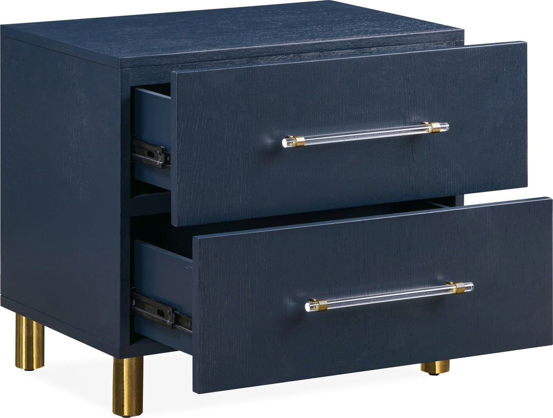 Argento Two Drawer USB Charging Nightstand in Navy Blue and Burnished Brass – view 4