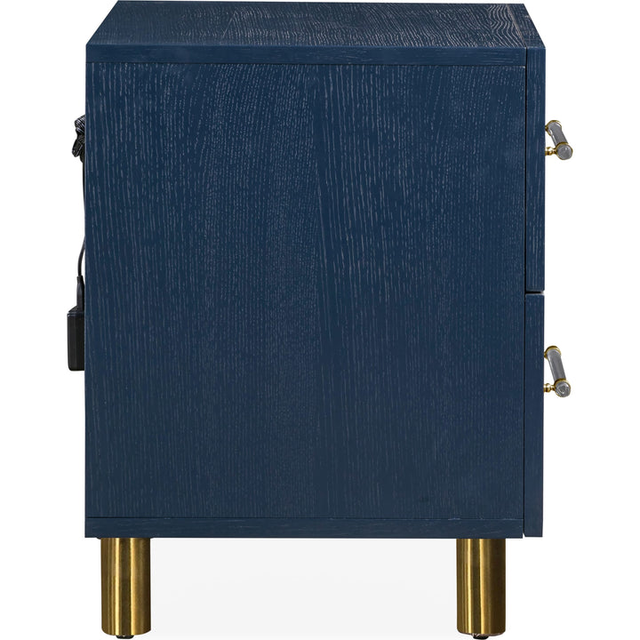 Argento Two Drawer USB Charging Nightstand in Navy Blue and Burnished Brass