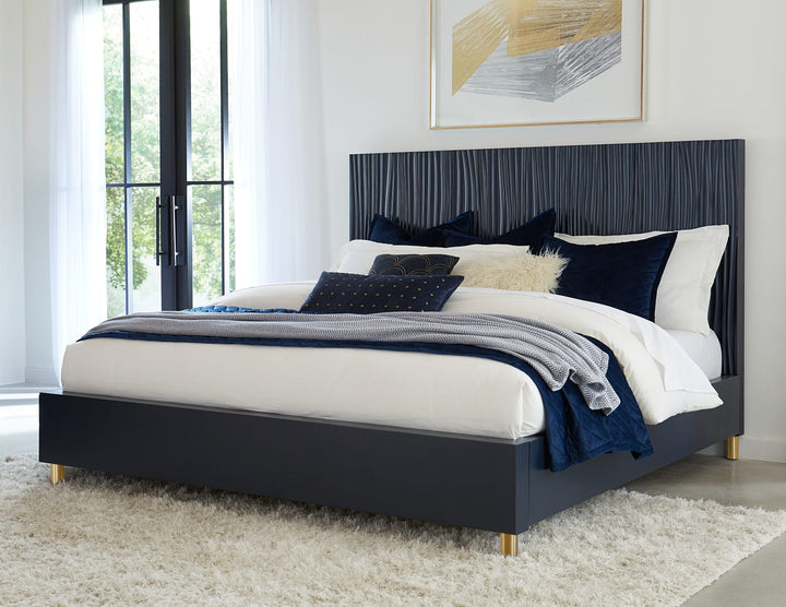 Argento Queen Bed in Navy Blue and Burnished Brass
