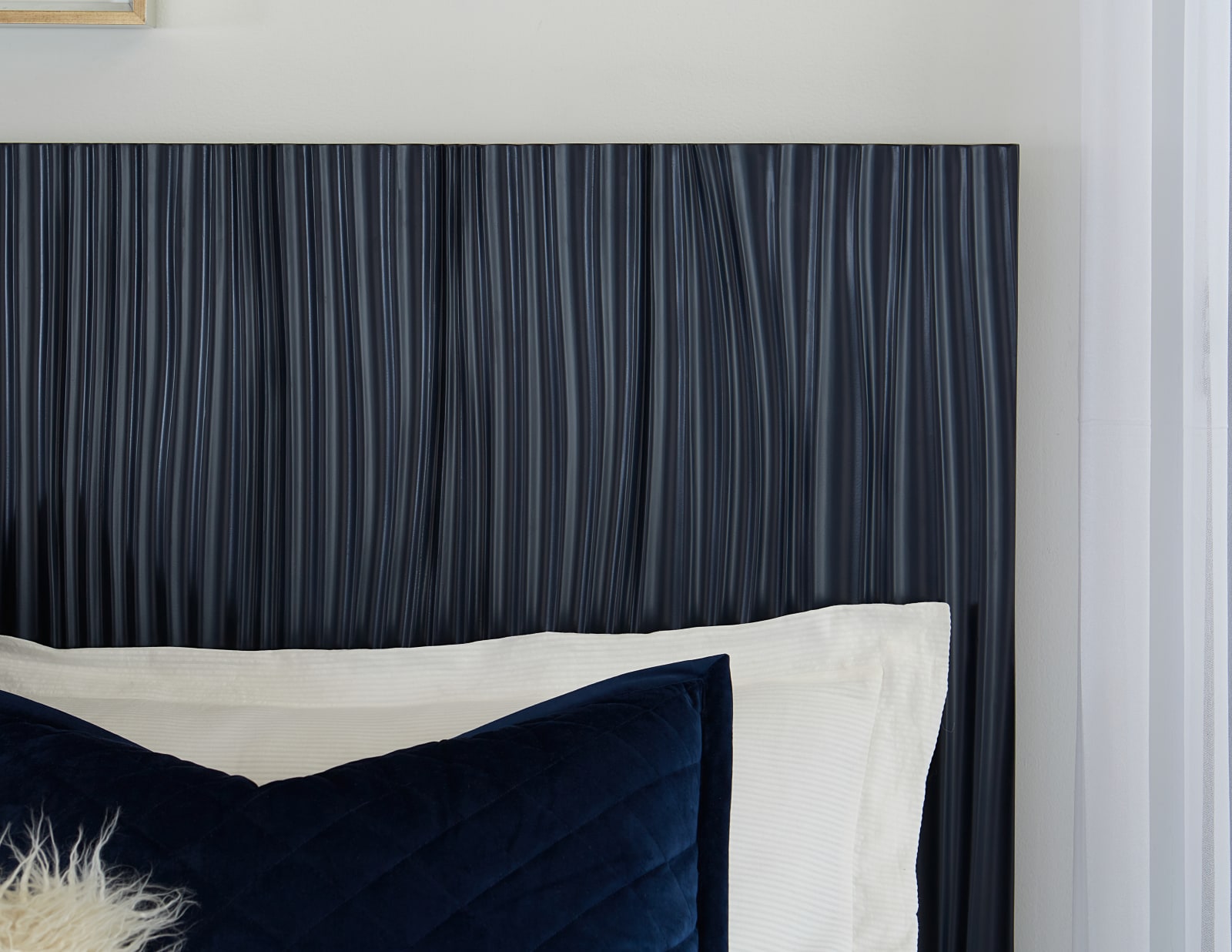 Argento Queen Bed in Navy Blue and Burnished Brass – view 2