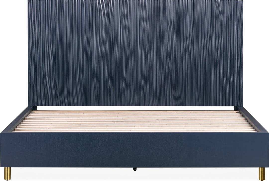 Argento Queen Bed in Navy Blue and Burnished Brass – view 9