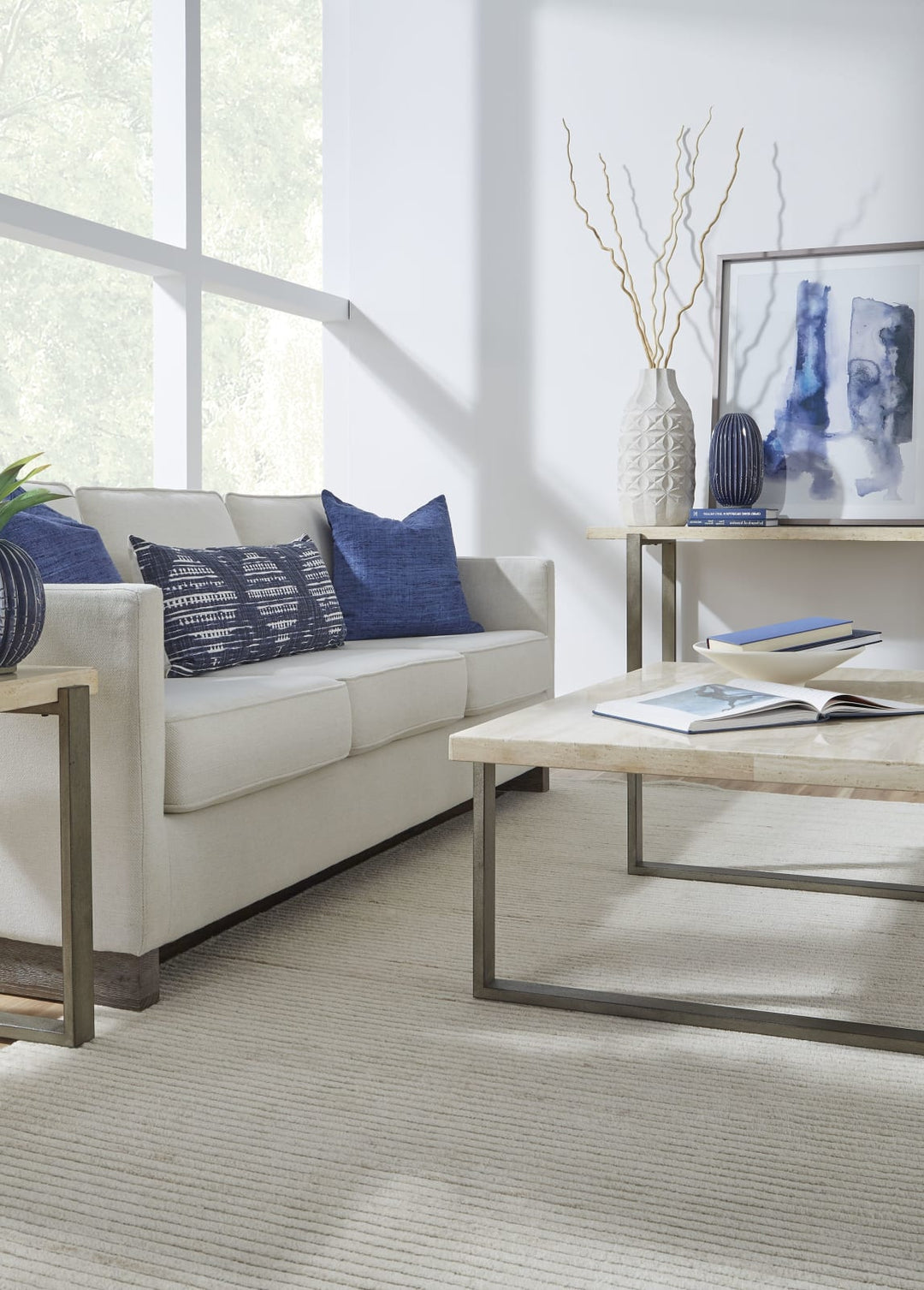 Ariela Natural Travertine Console Table with Bronze Metal Base – view 3