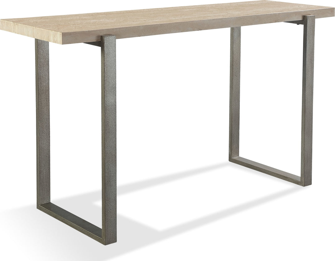 Ariela Natural Travertine Console Table with Bronze Metal Base – view 5