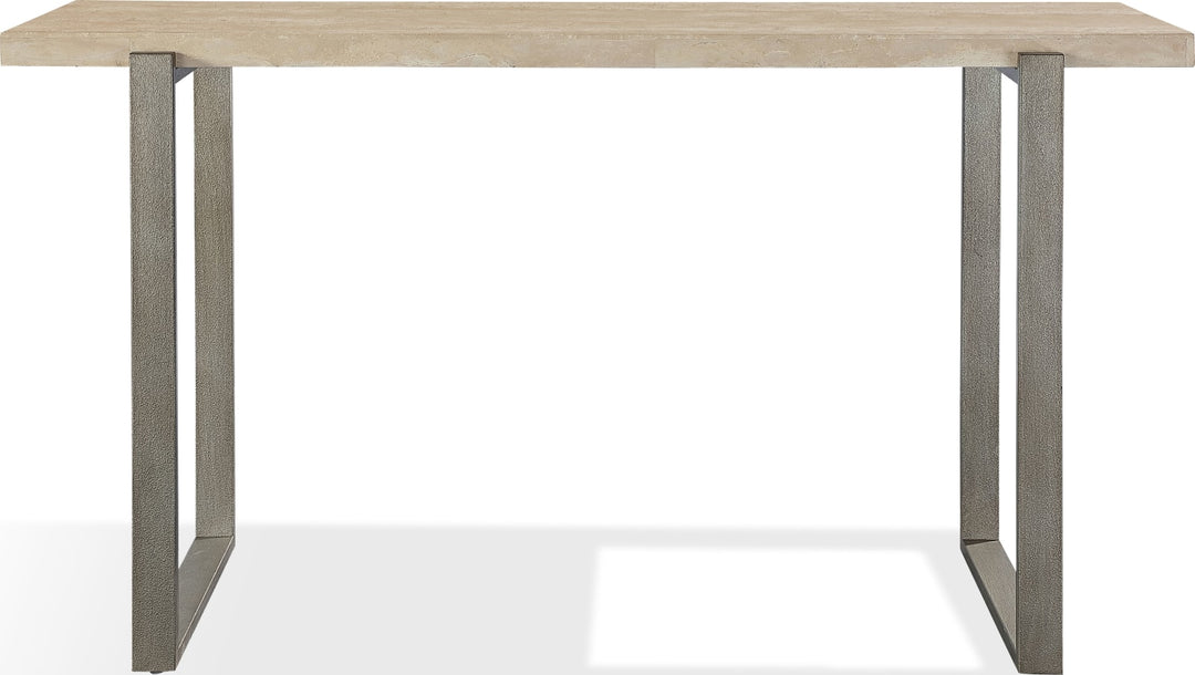 Ariela Natural Travertine Console Table with Bronze Metal Base – view 6