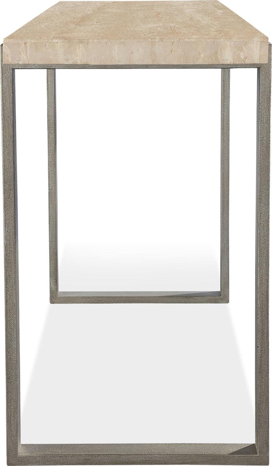 Ariela Natural Travertine Console Table with Bronze Metal Base – view 7