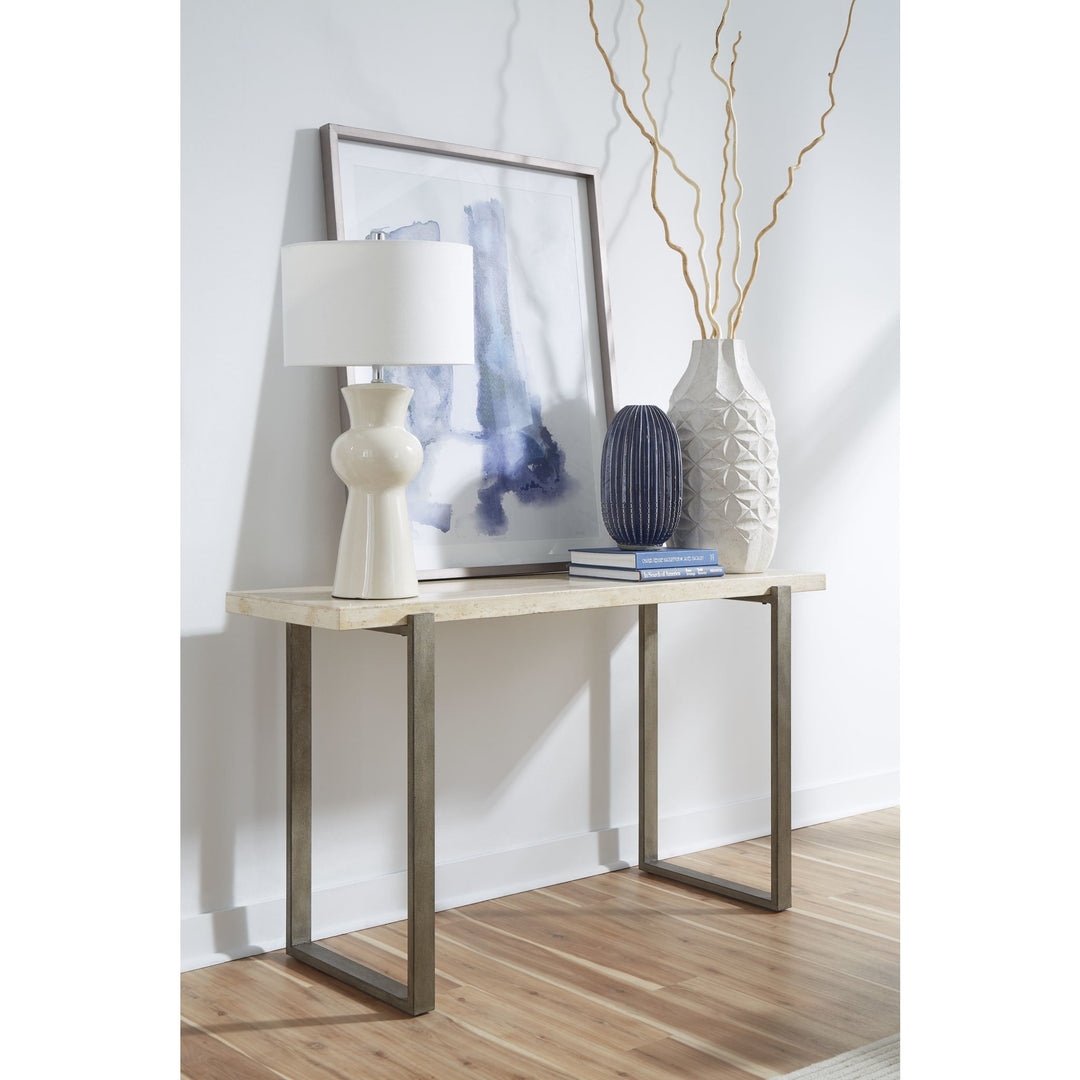 Ariela Natural Travertine Coffee Table with Bronze Metal Base