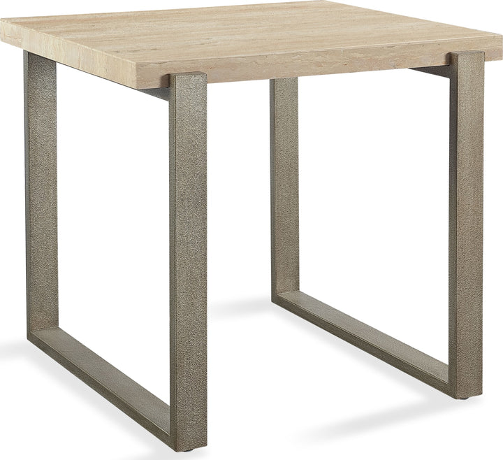 Ariela Natural Travertine End Table with Bronze Metal Base – view 4