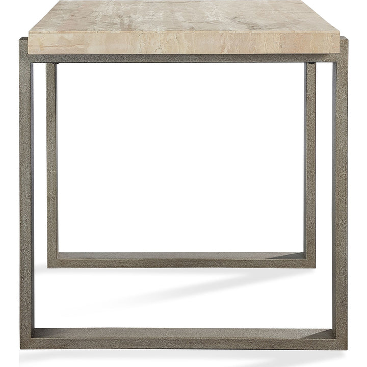 Ariela Natural Travertine Coffee Table with Bronze Metal Base