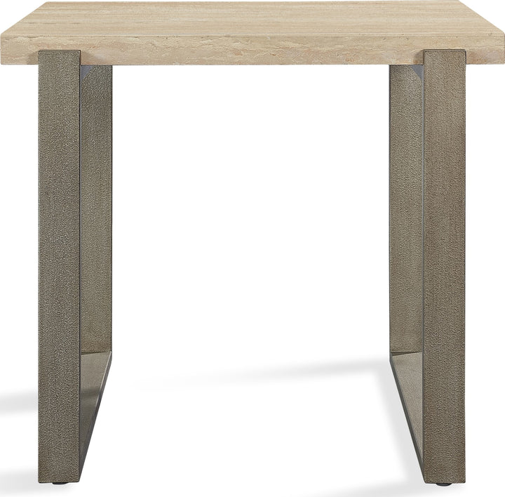 Ariela Natural Travertine End Table with Bronze Metal Base – view 5