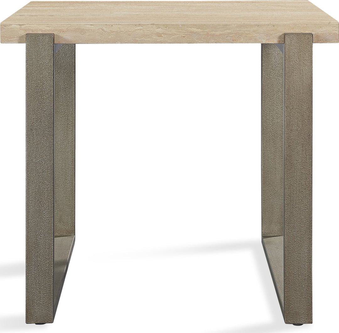 Ariela Natural Travertine End Table with Bronze Metal Base – view 5
