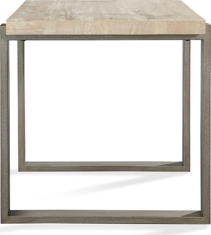 Ariela Natural Travertine End Table with Bronze Metal Base – view 6