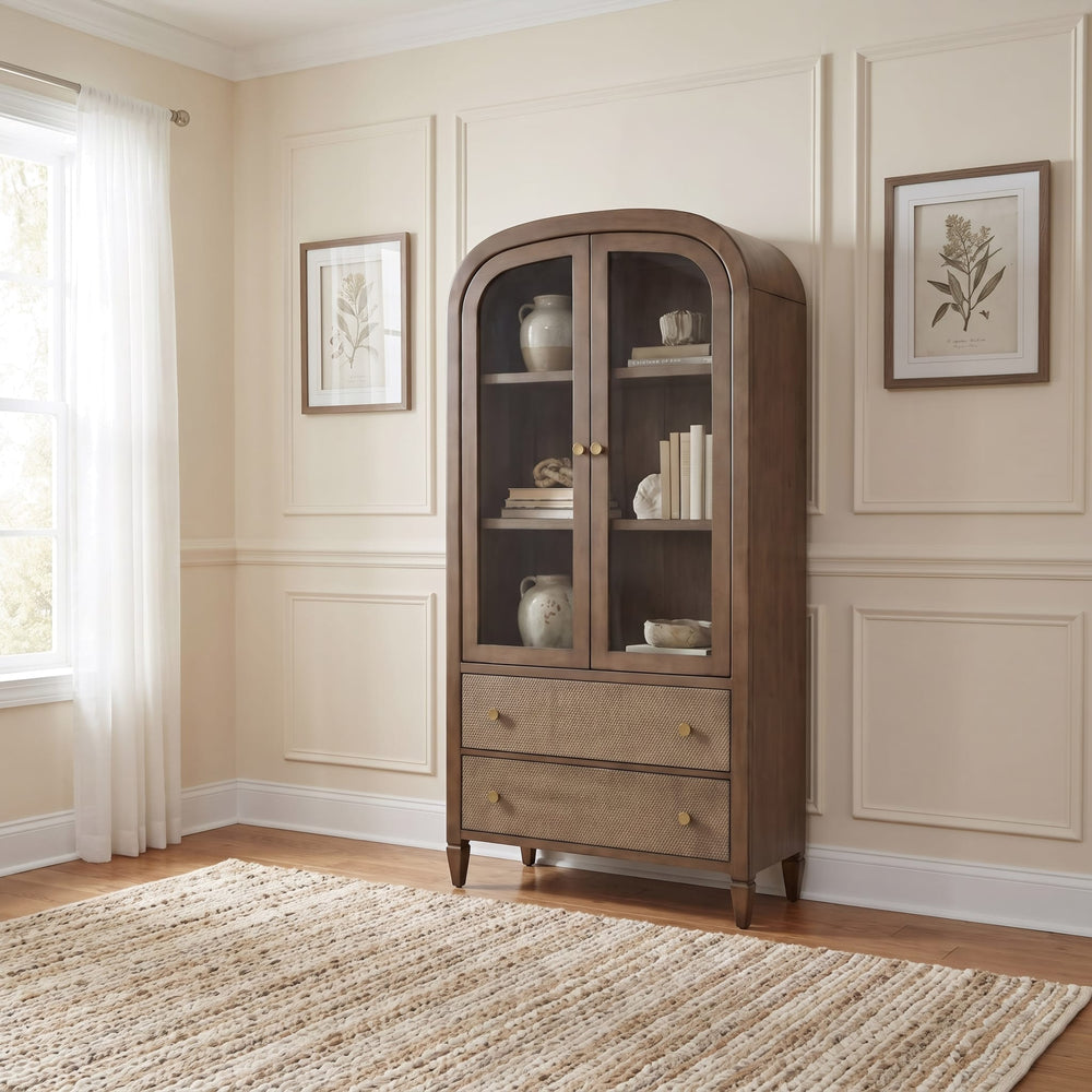 Ascott Arched Glass-Door Accent Cabinet in Pecan Pie