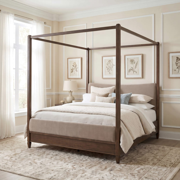 Ascott Queen Upholstered Canopy Bed in Pecan Pie