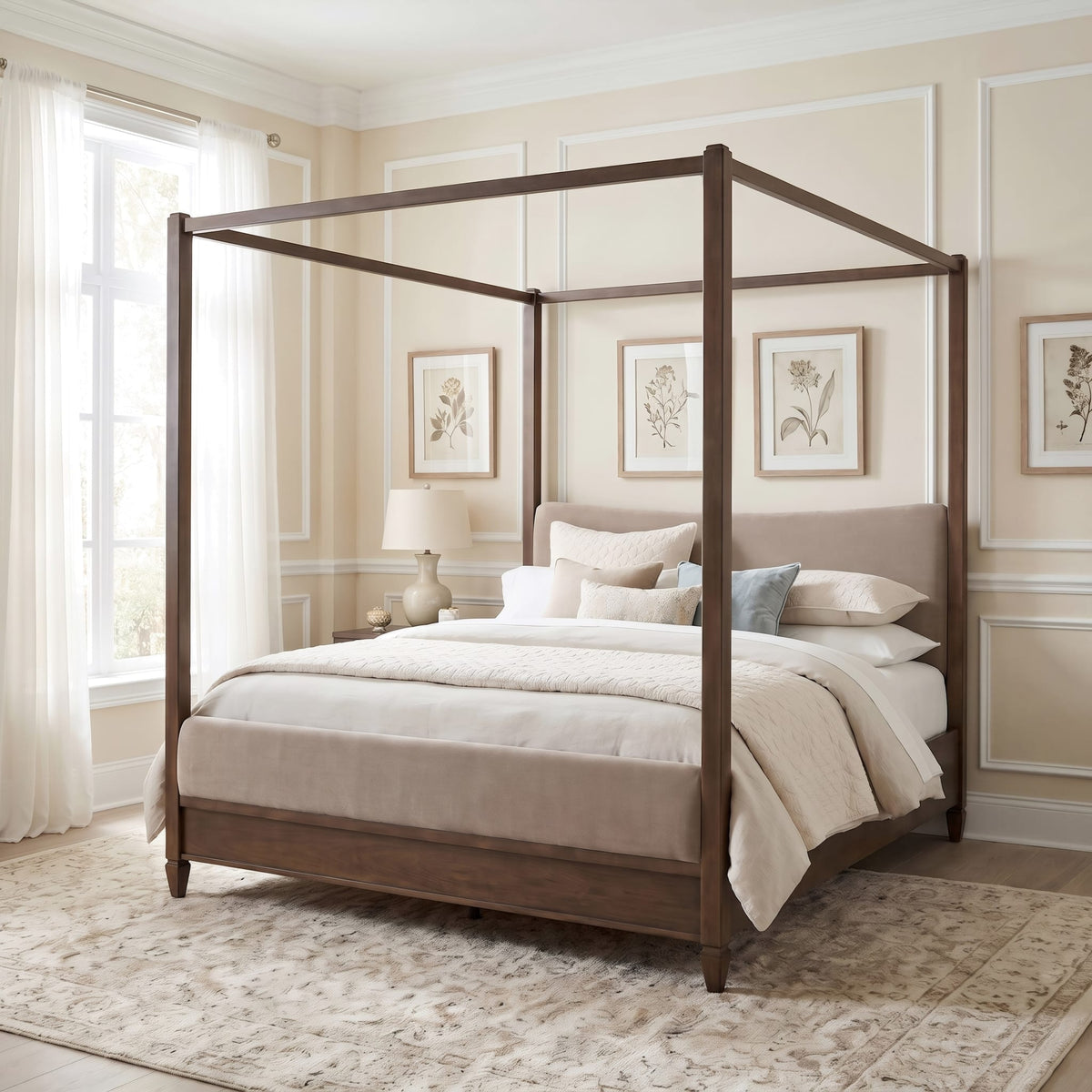 Ascott Queen Upholstered Canopy Bed in Pecan Pie