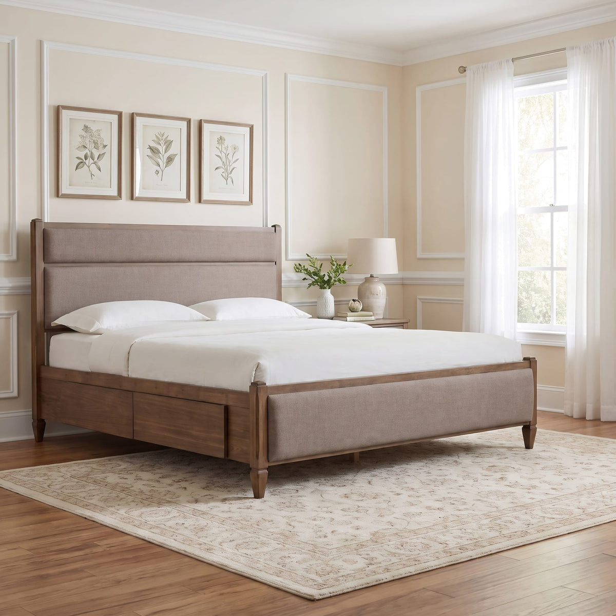 Ascott Queen Upholstered Storage Bed in Pecan Pie