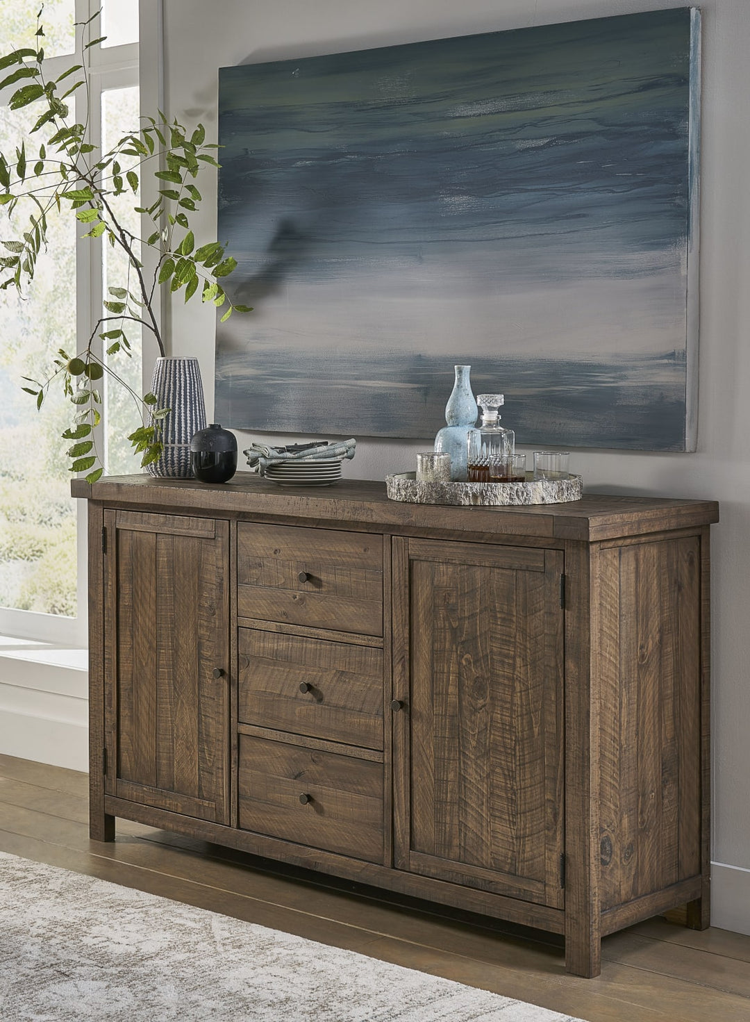 Autumn Solid Wood Three Drawer Two Door Sideboard in Flint Oak