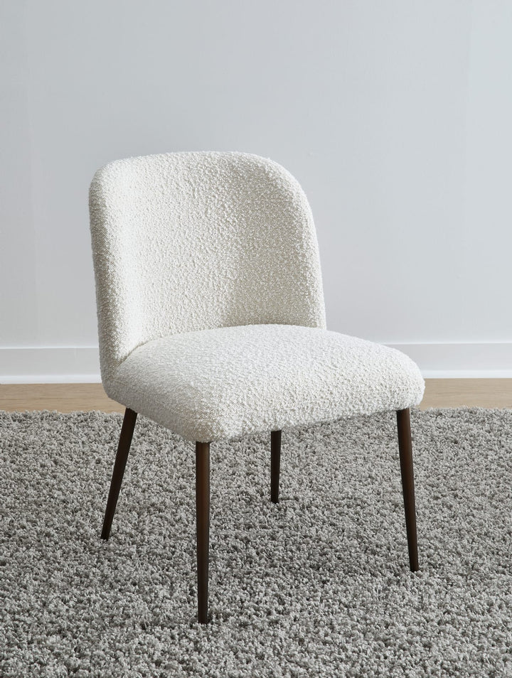 Avery Upholstered Dining Chair in Ricotta Boucle and Bronze Metal