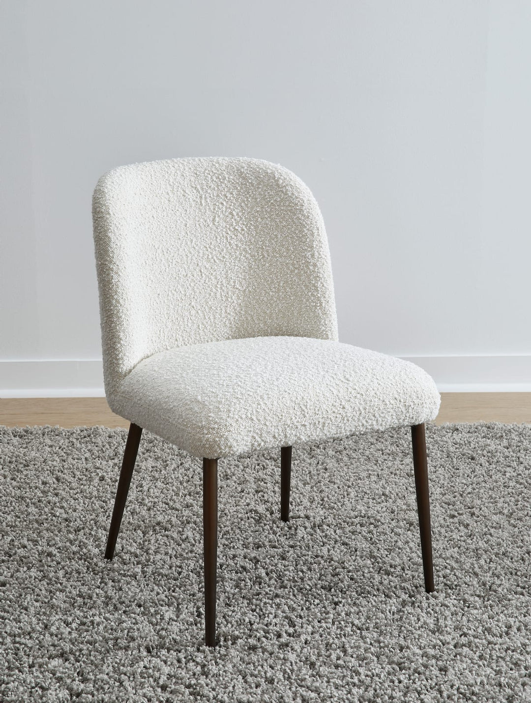 Avery Upholstered Dining Chair in Ricotta Boucle and Bronze Metal