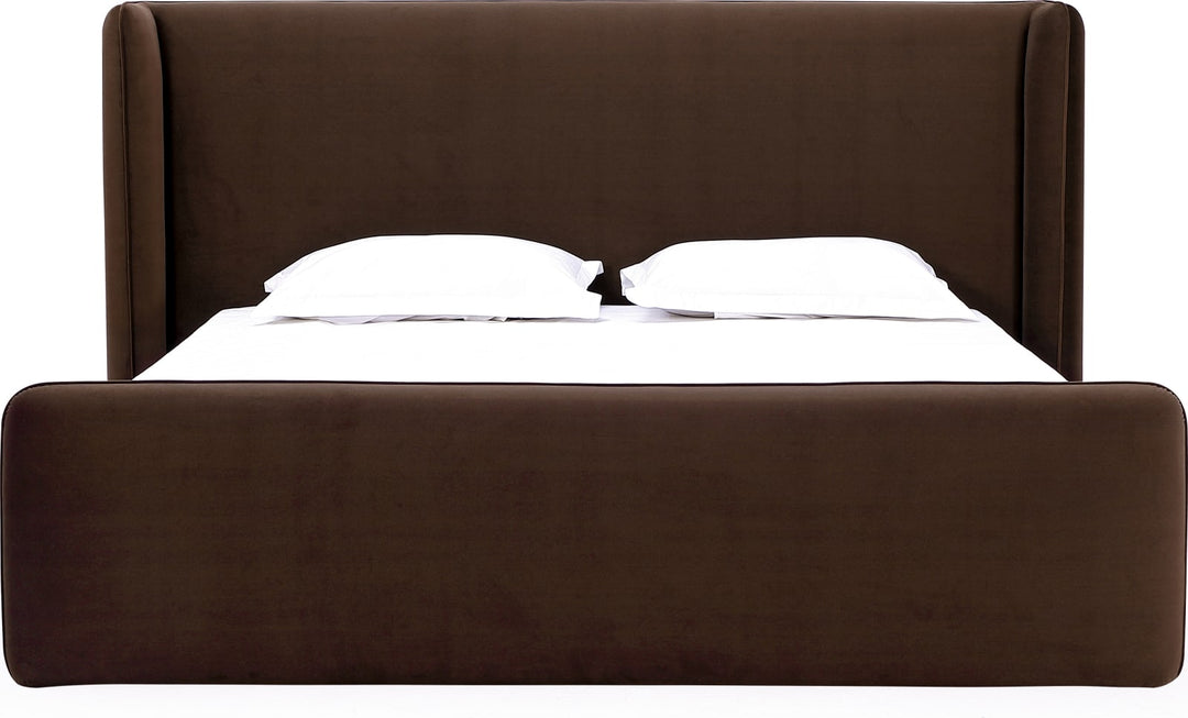 Bacall Queen-size Velvet Upholstered Wingback Platform Bed in Cola – view 5