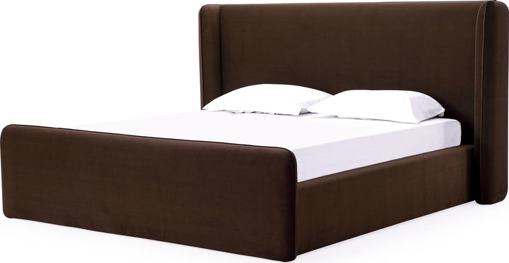 Bacall Queen-size Velvet Upholstered Wingback Platform Bed in Cola – view 6
