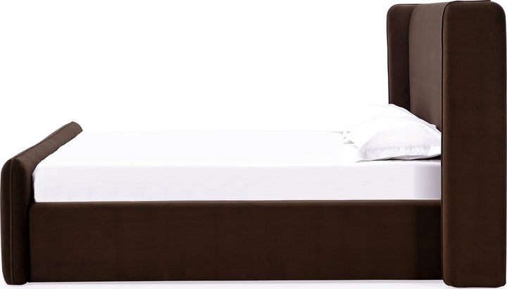 Bacall Queen-size Velvet Upholstered Wingback Platform Bed in Cola – view 7