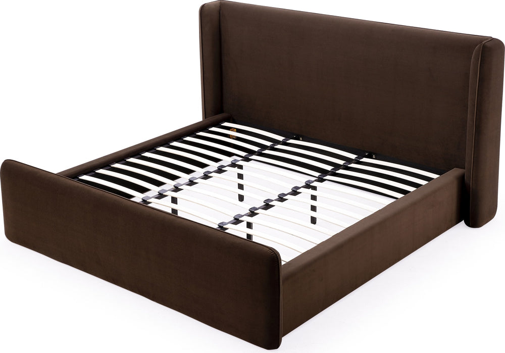 Bacall Queen-size Velvet Upholstered Wingback Platform Bed in Cola – view 8