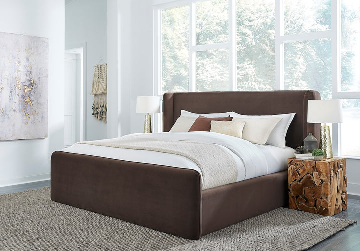Bacall Queen-size Velvet Upholstered Wingback Platform Bed in Cola (2026)
