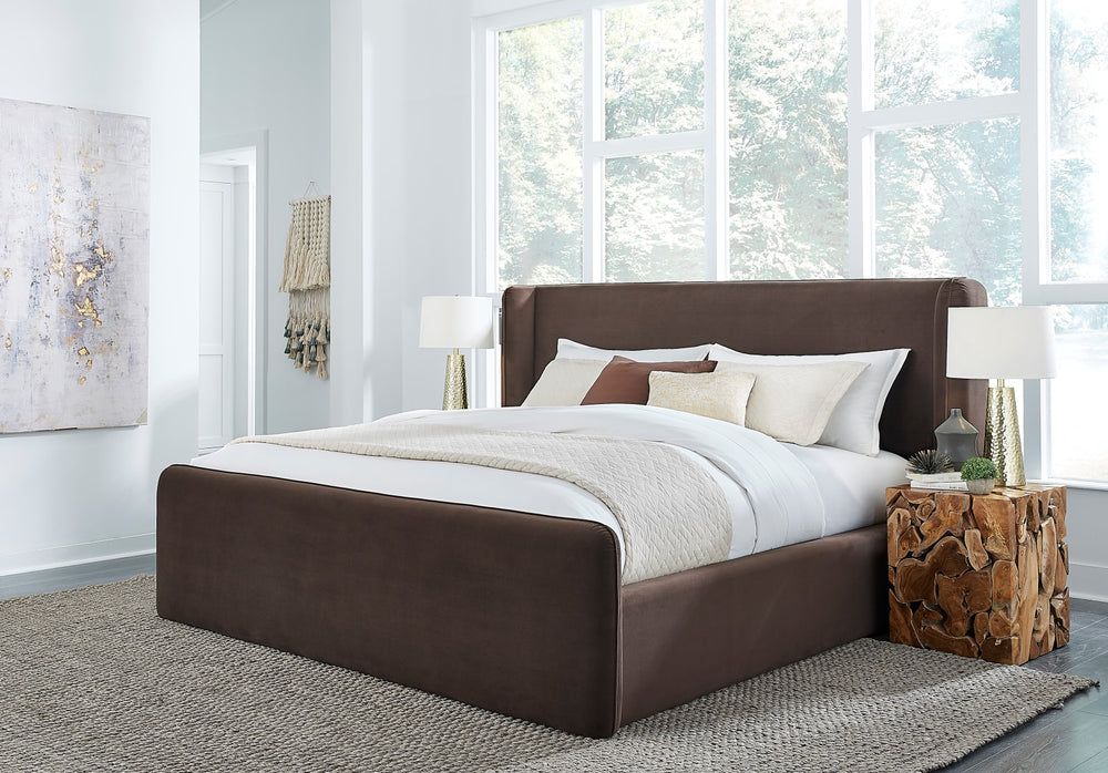 Bacall Queen-size Velvet Upholstered Wingback Platform Bed in Cola (2026)