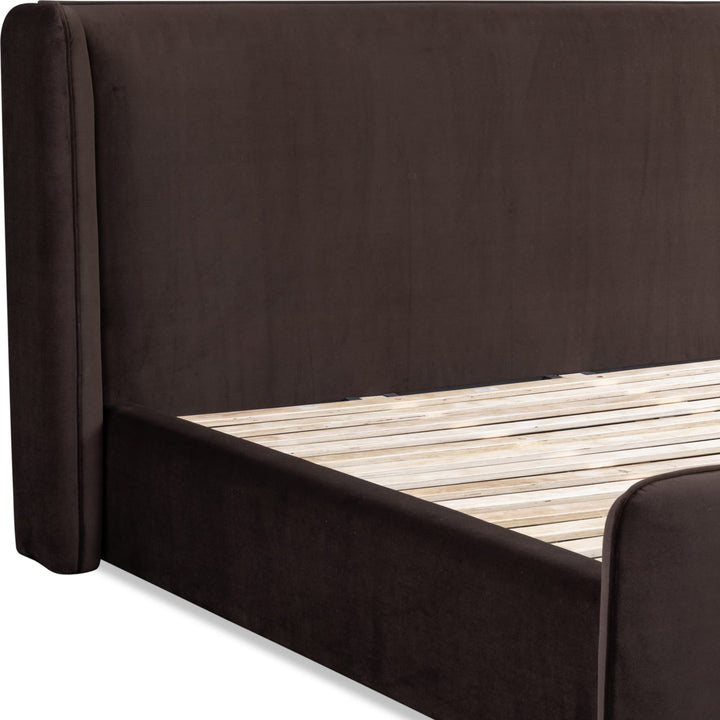 Bacall Queen-size Velvet Upholstered Wingback Platform Bed in Cola (2026) – view 10