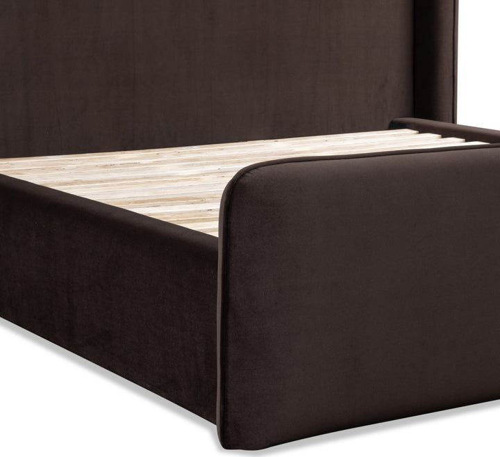Bacall Queen-size Velvet Upholstered Wingback Platform Bed in Cola (2026) – view 11