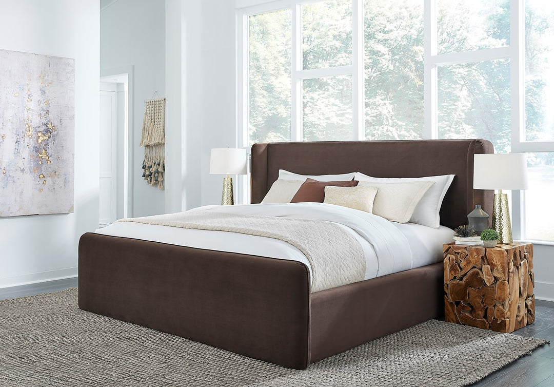 Bacall California King-size Velvet Upholstered Wingback Platform Bed in Cola (2026)