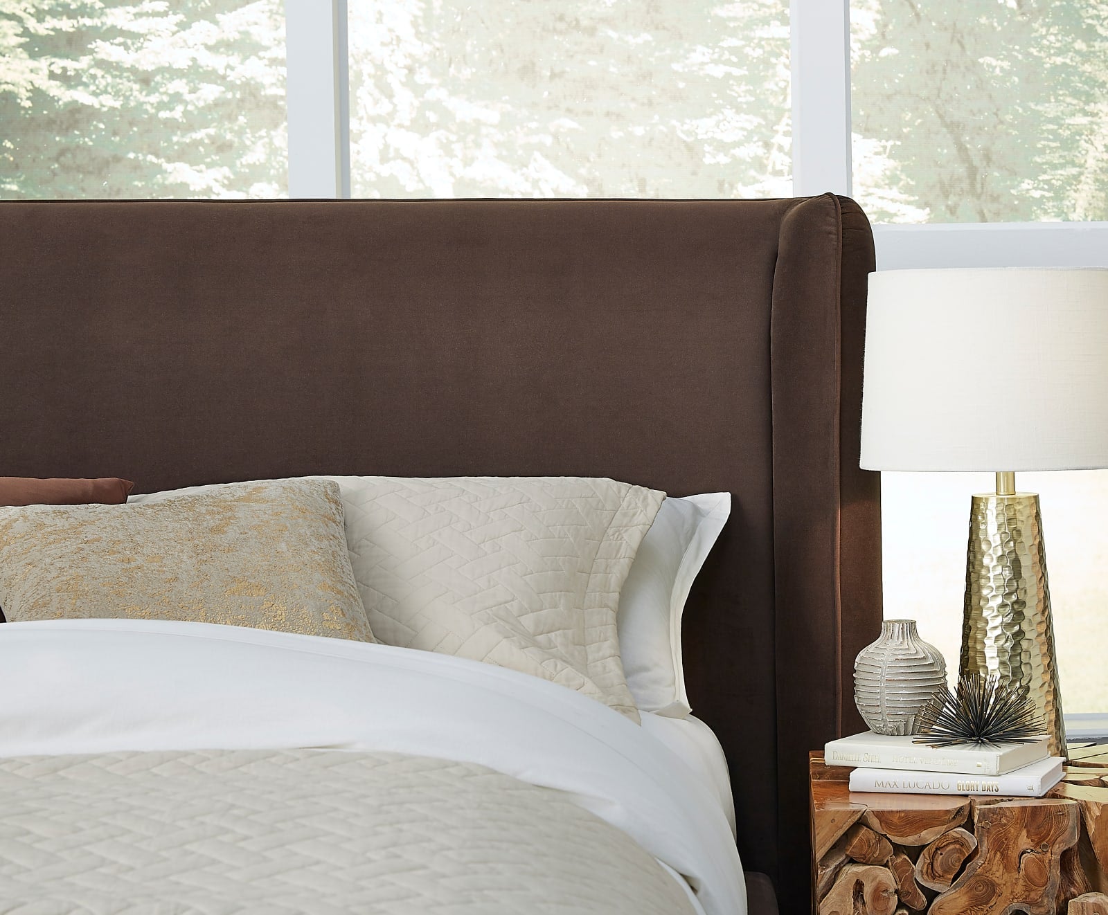 Bacall California King-size Velvet Upholstered Wingback Platform Bed in Cola (2026) – view 2