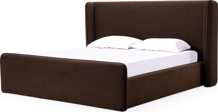 Bacall King-size Velvet Upholstered Wingback Platform Bed in Cola (2026) – view 4