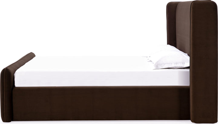 Bacall Queen-size Velvet Upholstered Wingback Platform Bed in Cola (2026) – view 5