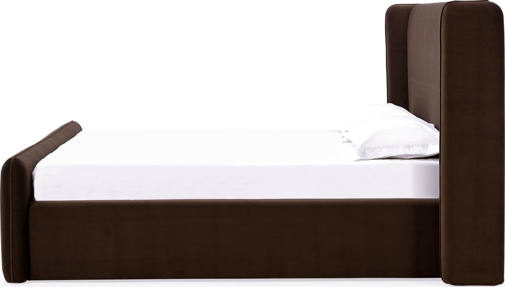 Bacall Queen-size Velvet Upholstered Wingback Platform Bed in Cola (2026) – view 5