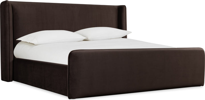 Bacall King-size Velvet Upholstered Wingback Platform Bed in Cola (2026) – view 6