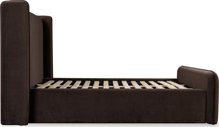 Bacall Queen-size Velvet Upholstered Wingback Platform Bed in Cola (2026) – view 9