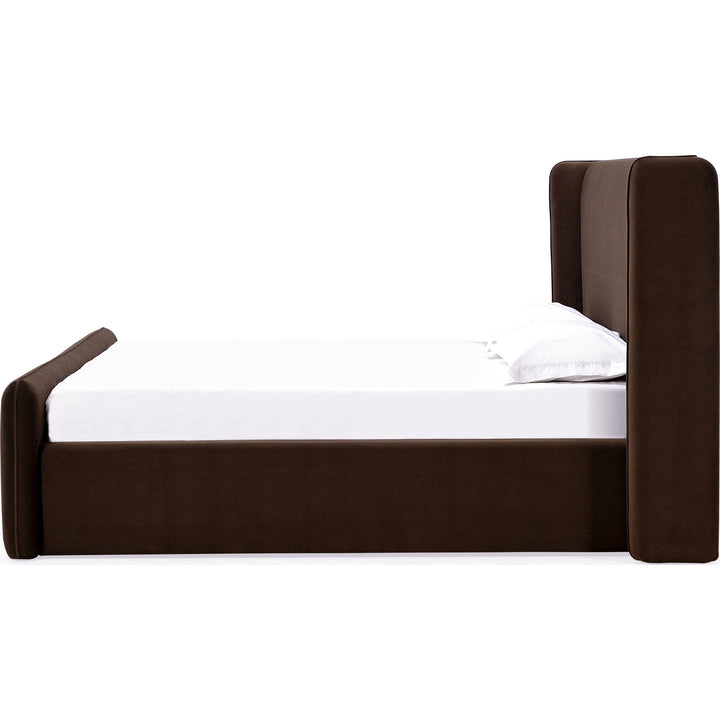 Bacall California King Velvet Upholstered Wingback Platform Bed in Cola