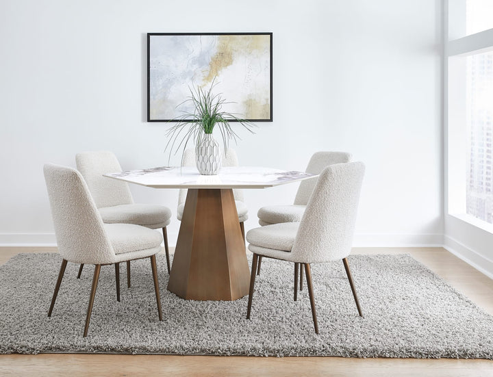 Balos Stone Top Hexagonal Dining Table in Chanelle and Bronze – view 2