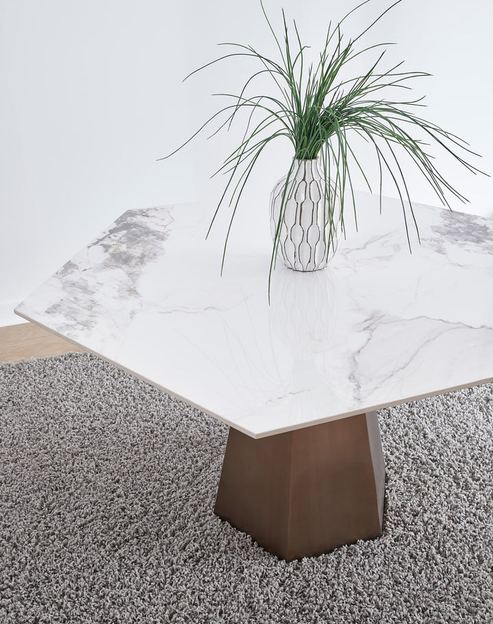 Balos Stone Top Hexagonal Dining Table in Chanelle and Bronze – view 3