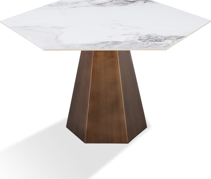 Balos Stone Top Hexagonal Dining Table in Chanelle and Bronze – view 4