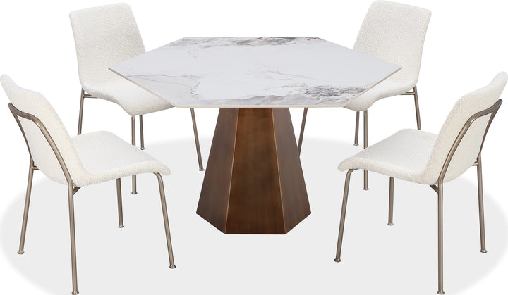 Balos Stone Top Hexagonal Dining Table in Chanelle and Bronze – view 5