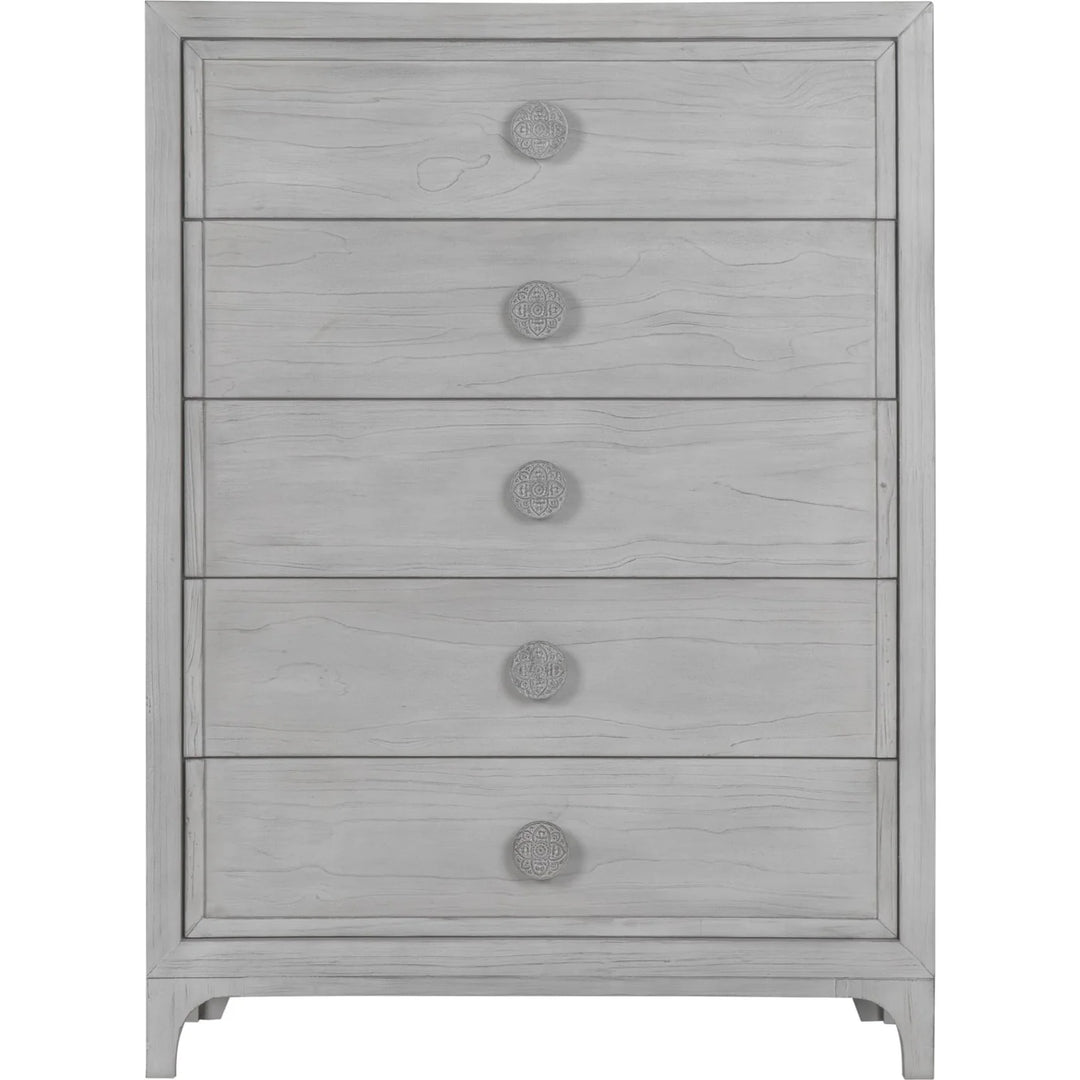 Boho Chic Five-Drawer Chest in Washed White (2024)