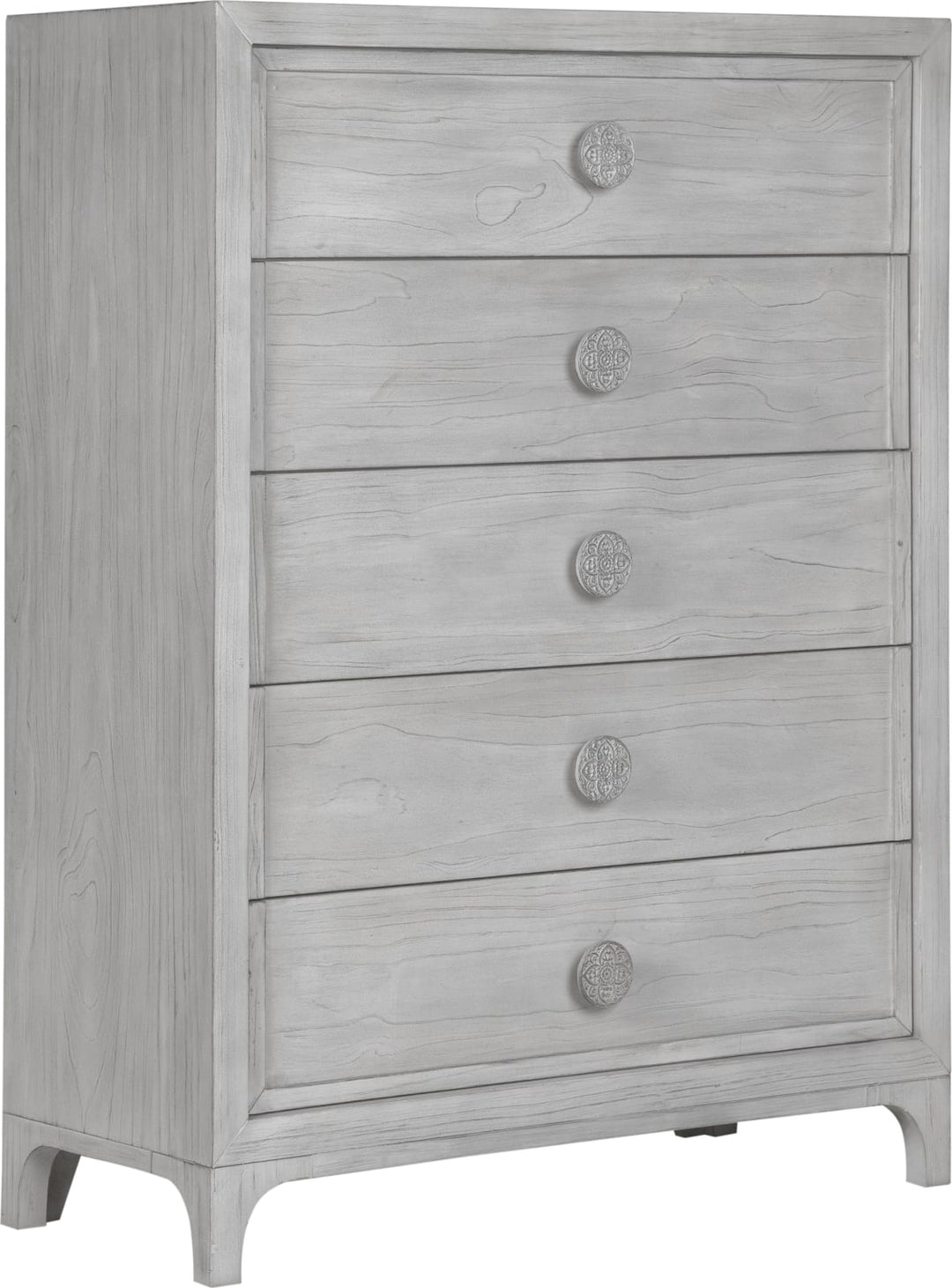 Boho Chic Five-Drawer Chest in Washed White (2024) – view 3