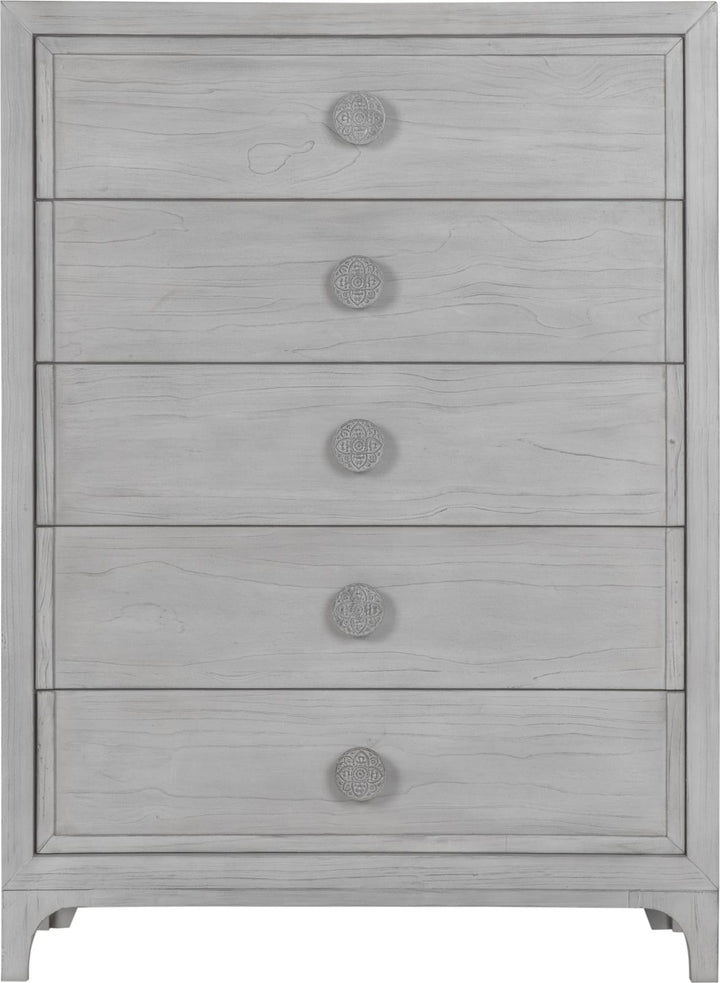 Boho Chic Five-Drawer Chest in Washed White (2024) – view 4