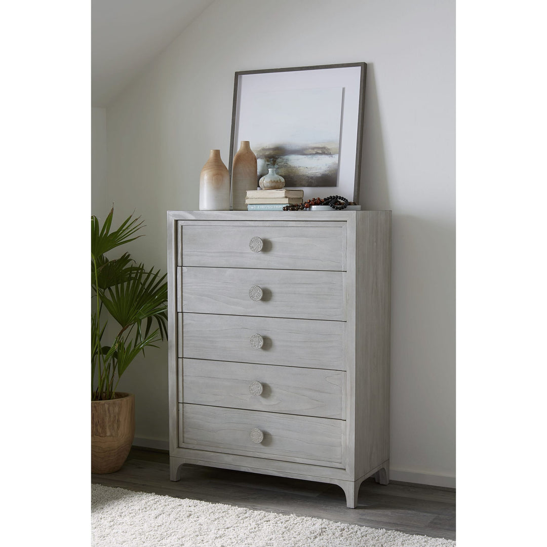 Boho Chic Five-Drawer Chest in Washed White