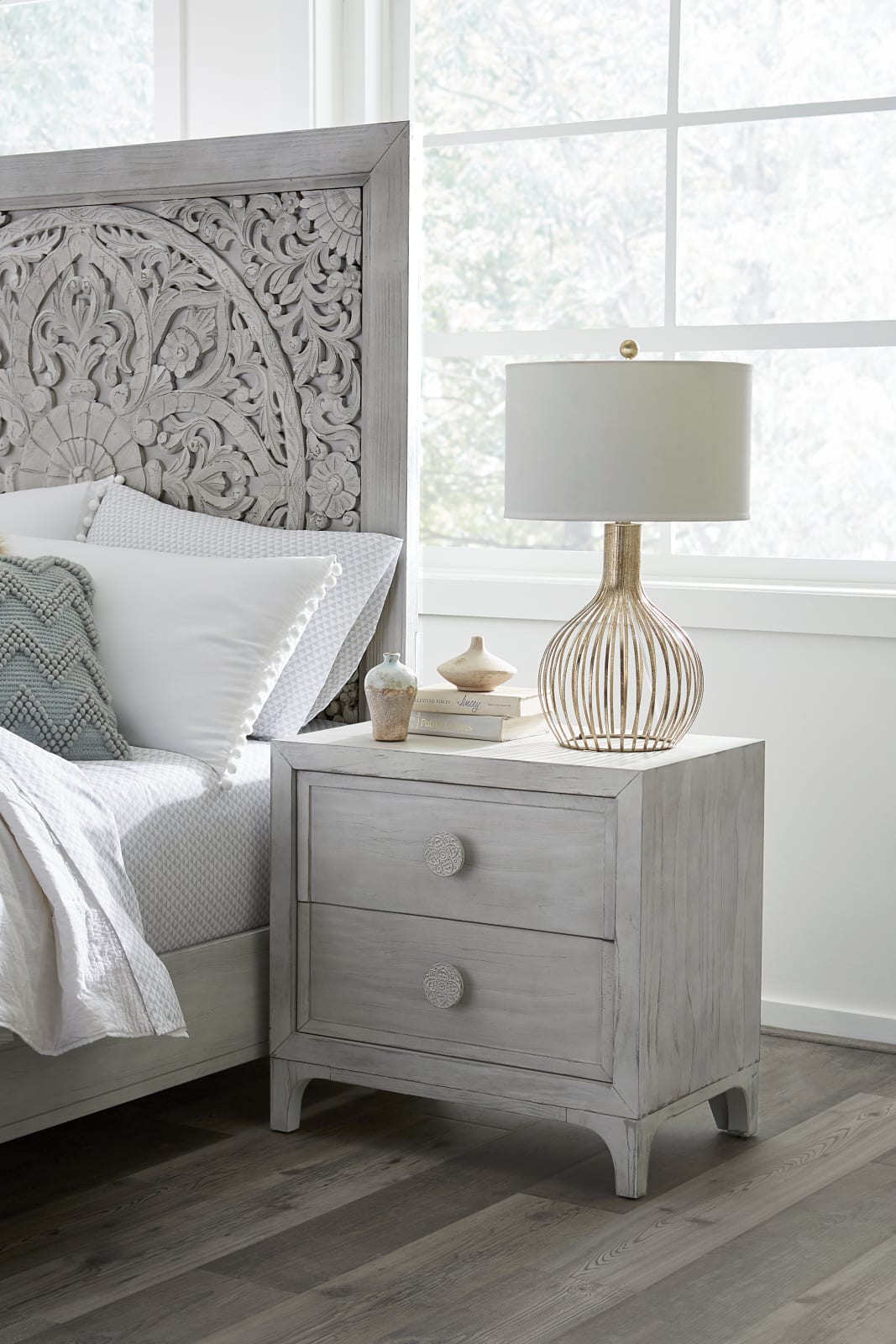 Boho Chic Nighstand in Washed White