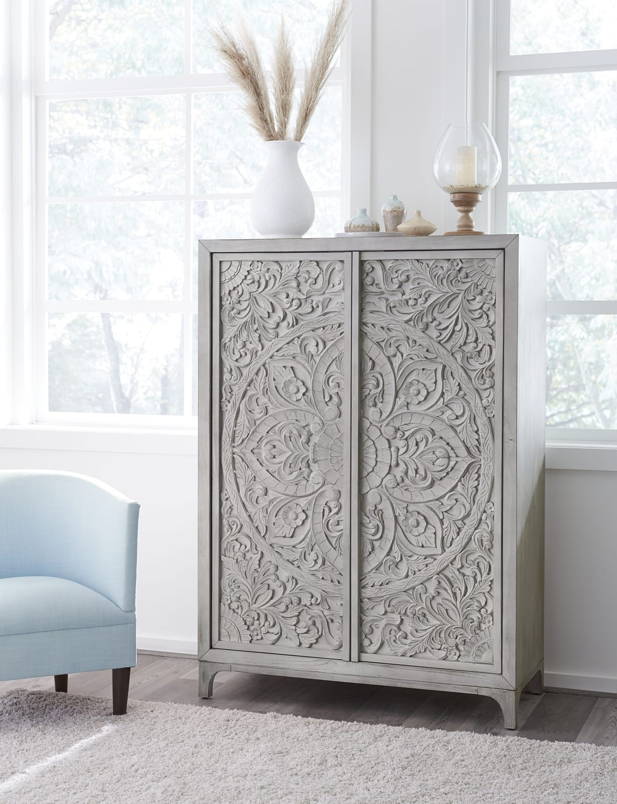 Boho Chic Wardrobe Chest in Washed White (2024)